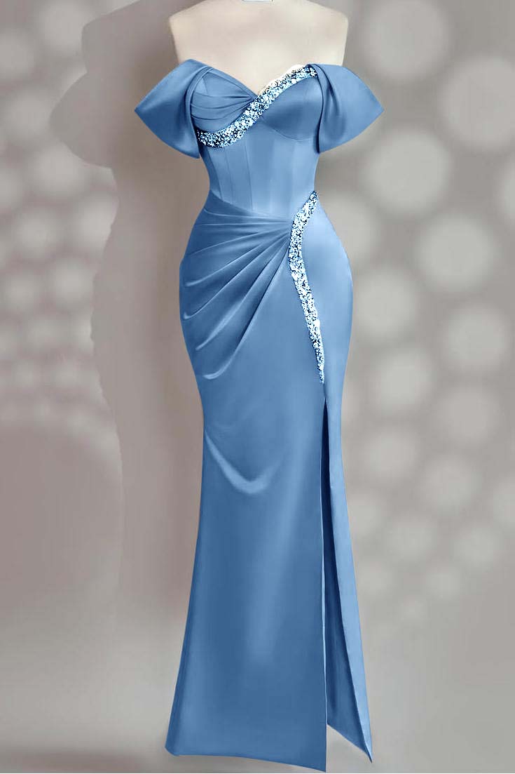 Sleeveless Off the Shoulder Long Mermaid Formal Dress With Beading