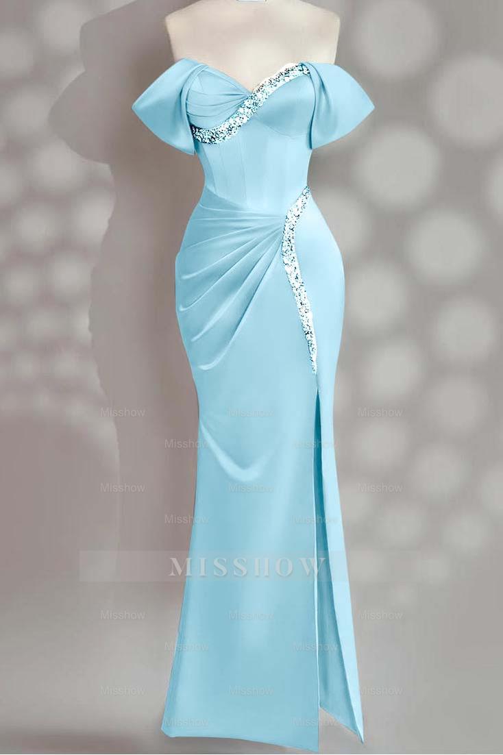 Sleeveless Off the Shoulder Long Mermaid Formal Dress With Beading