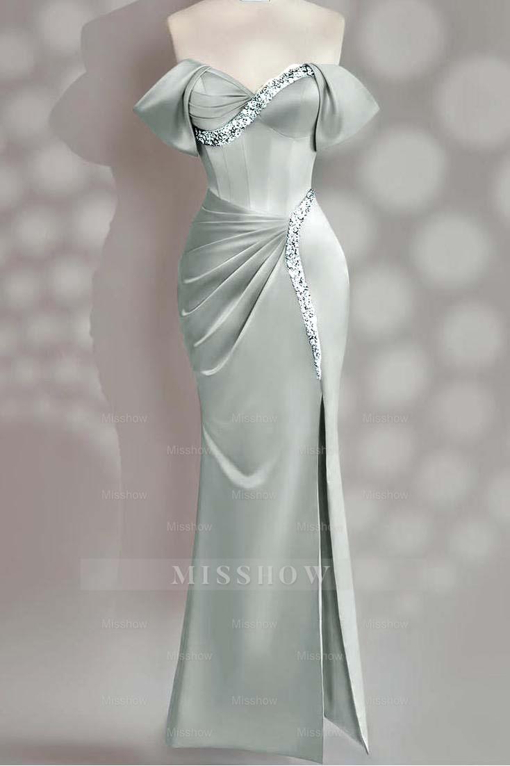 Sleeveless Off the Shoulder Long Mermaid Formal Dress With Beading