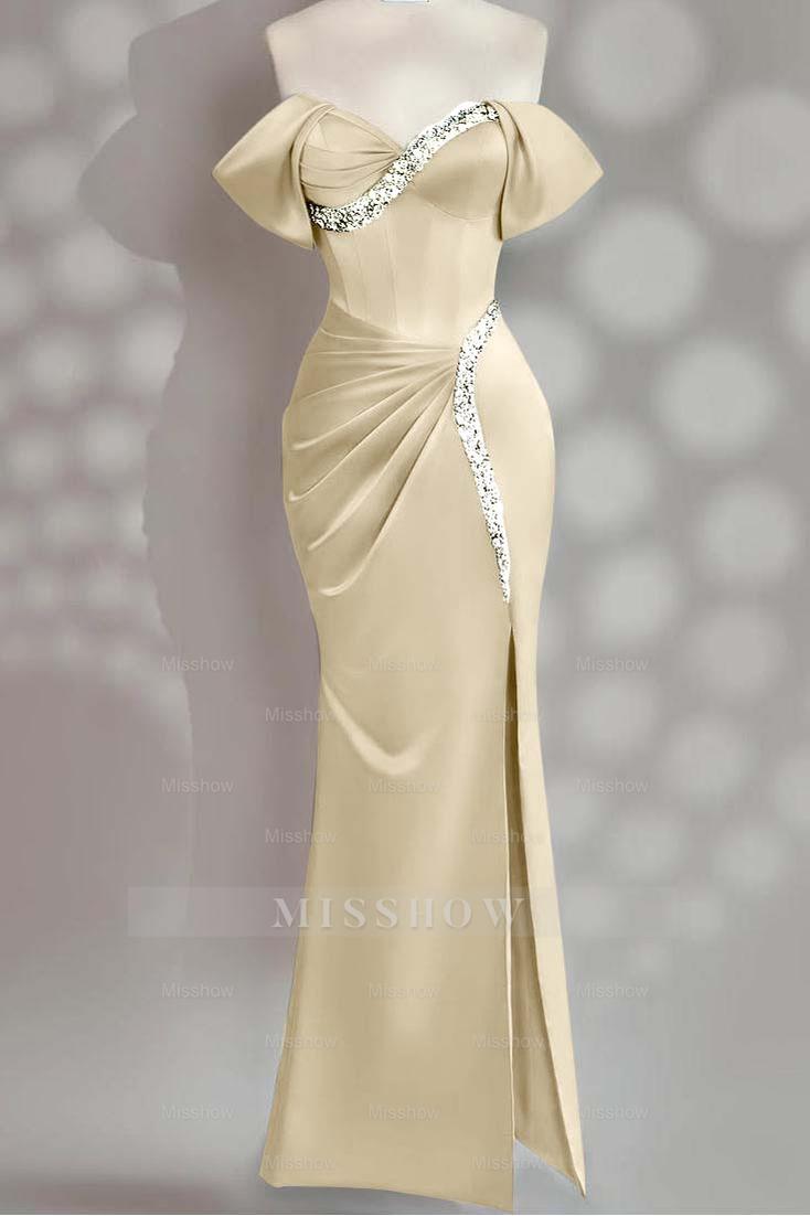 Sleeveless Off the Shoulder Long Mermaid Formal Dress With Beading
