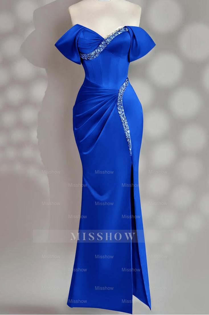 Sleeveless Off the Shoulder Long Mermaid Formal Dress With Beading