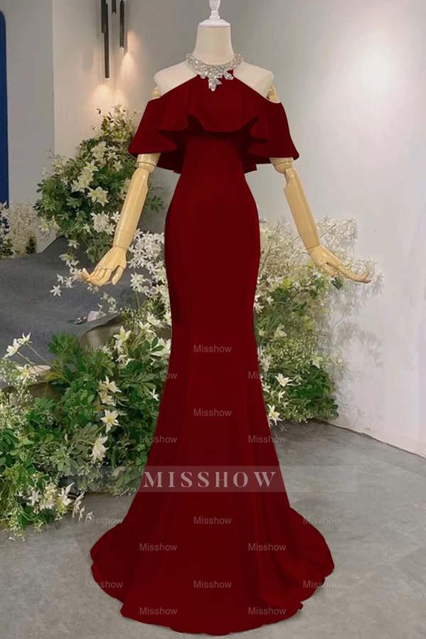 Sleeveless Off the Shoulder Long Mermaid Formal Dress With Pleated