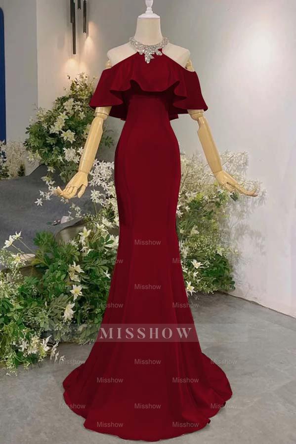 Sleeveless Off the Shoulder Long Mermaid Formal Dress With Pleated