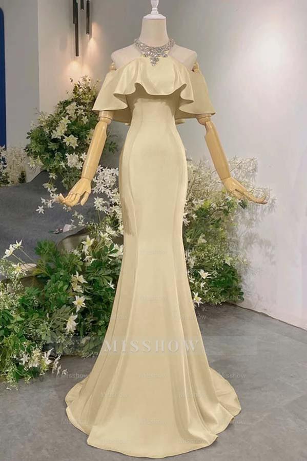 Sleeveless Off the Shoulder Long Mermaid Formal Dress With Pleated