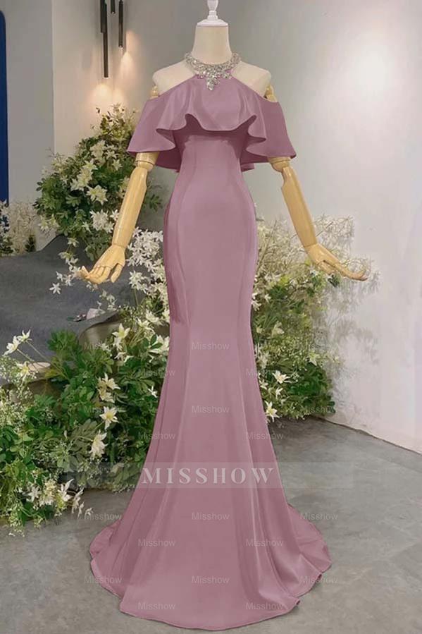 Sleeveless Off the Shoulder Long Mermaid Formal Dress With Pleated