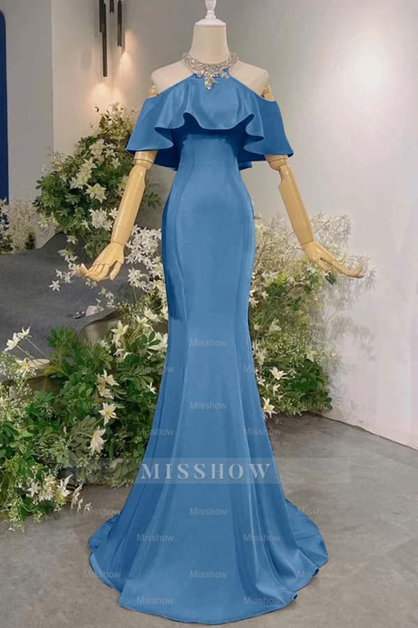 Sleeveless Off the Shoulder Long Mermaid Formal Dress With Pleated