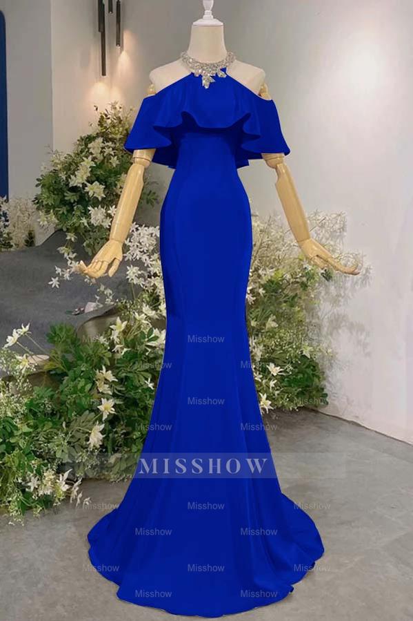 Sleeveless Off the Shoulder Long Mermaid Formal Dress With Pleated