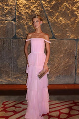 Sleeveless Off the Shoulder Strapless Long Formal Dress With Ruffles