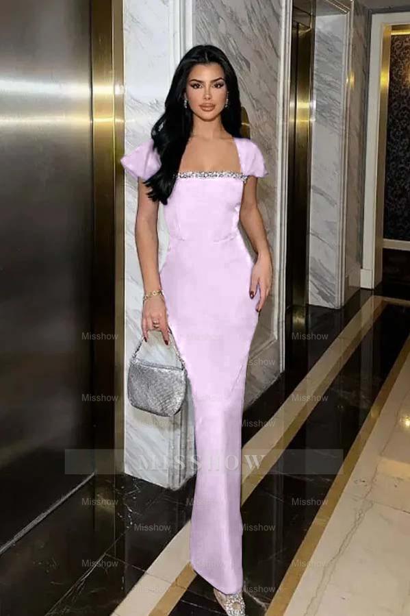 Sleeveless Square Neck Long Mermaid Formal Dress With Pleated Beading