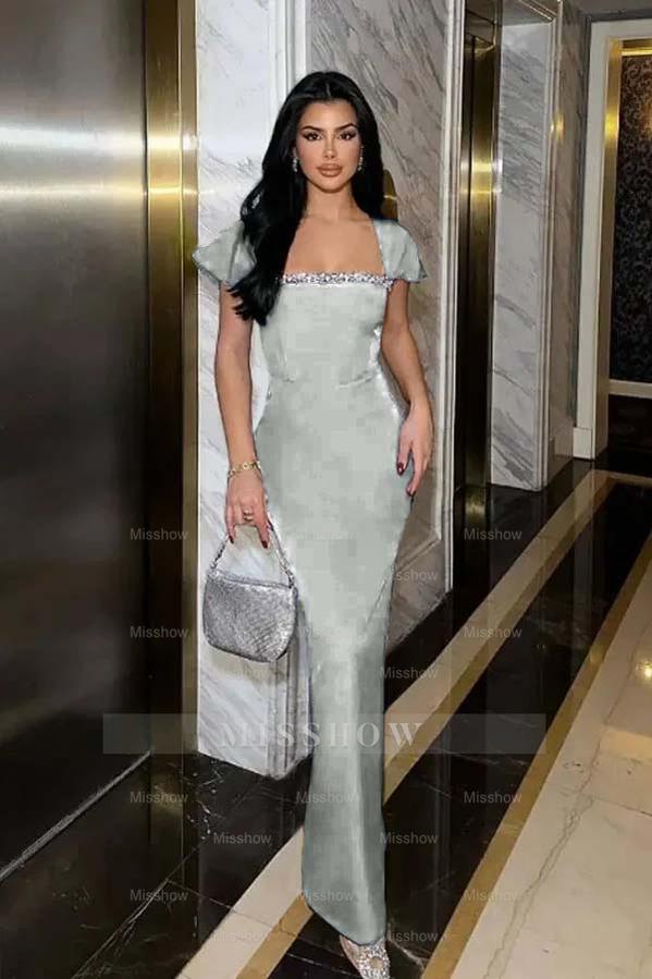 Sleeveless Square Neck Long Mermaid Formal Dress With Pleated Beading