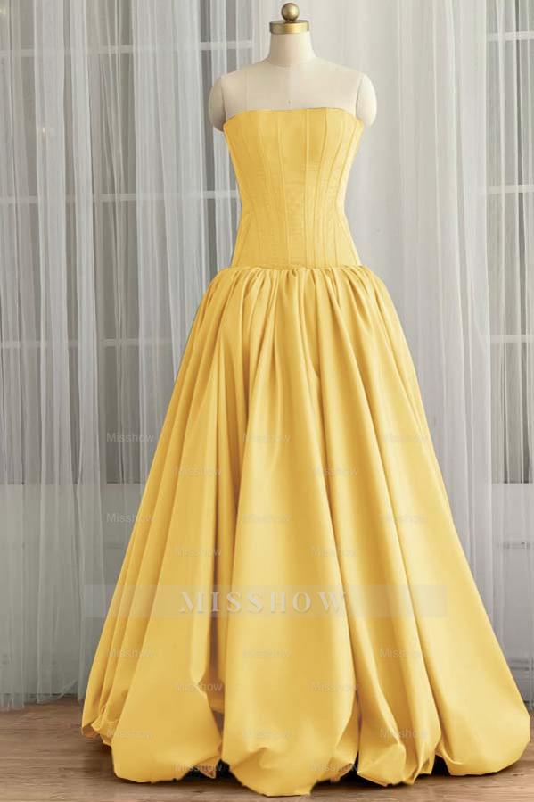 Sleeveless Strapless Long Ball Gown Formal Dress With Pleated