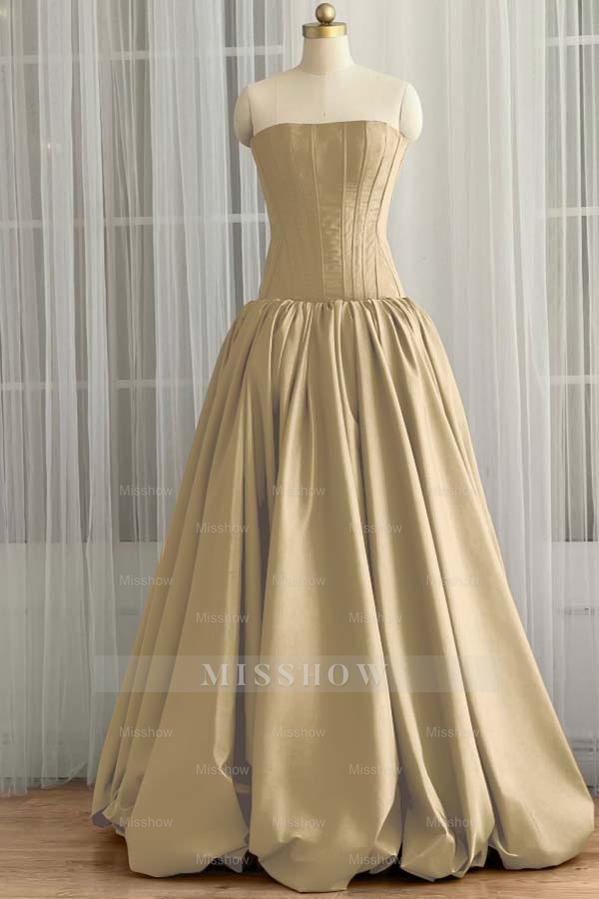 Sleeveless Strapless Long Ball Gown Formal Dress With Pleated