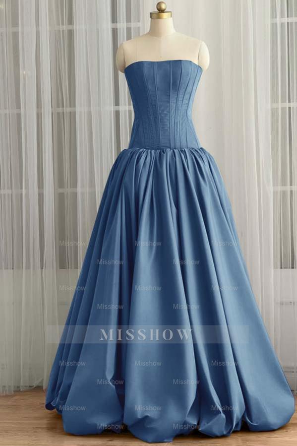 Sleeveless Strapless Long Ball Gown Formal Dress With Pleated