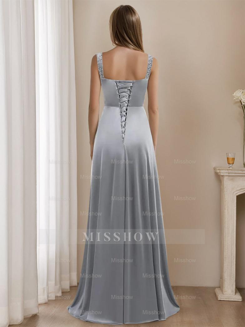Sleeveless V-Neck Floor-Length A-Line Mother of the Bride Dress with Rhinestone