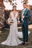 Sleeveless V-Neck Tulle Floor-Length Wedding Dress Lace
