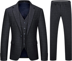 Smart Black Notched Lapel Three-Piece Business Suit for Men