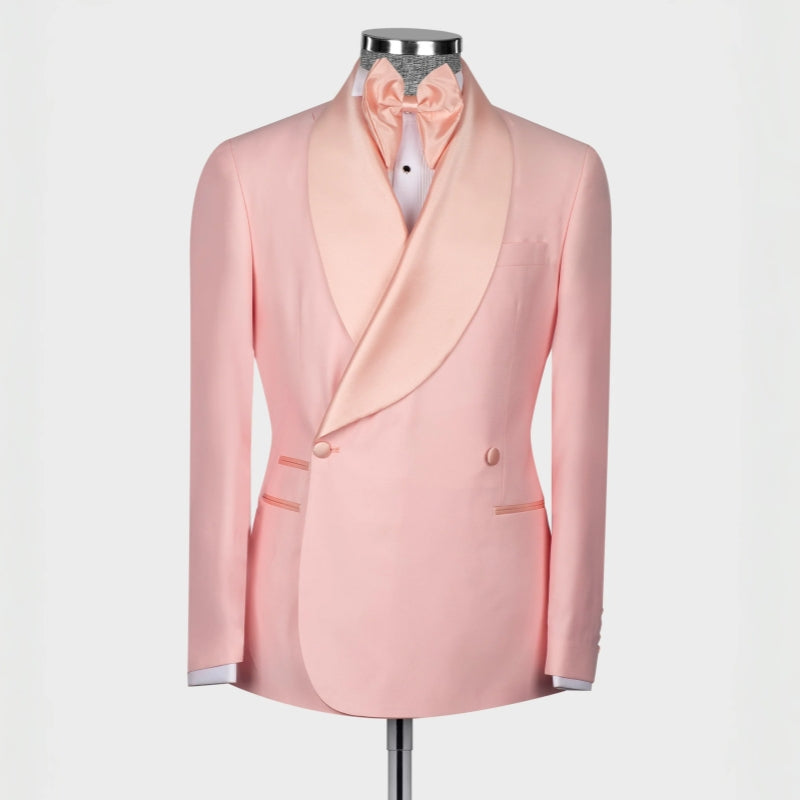 Sophisticated Candy Pink Shawl Lapel Double-Breasted Suit