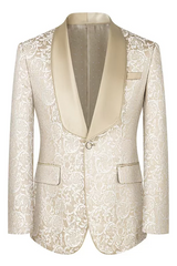 Sophisticated Champagne Shawl Lapel Three-Piece Jacquard Prom Suit