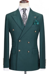 Sophisticated Dark Green Peak Lapel Double Breasted Prom Suit