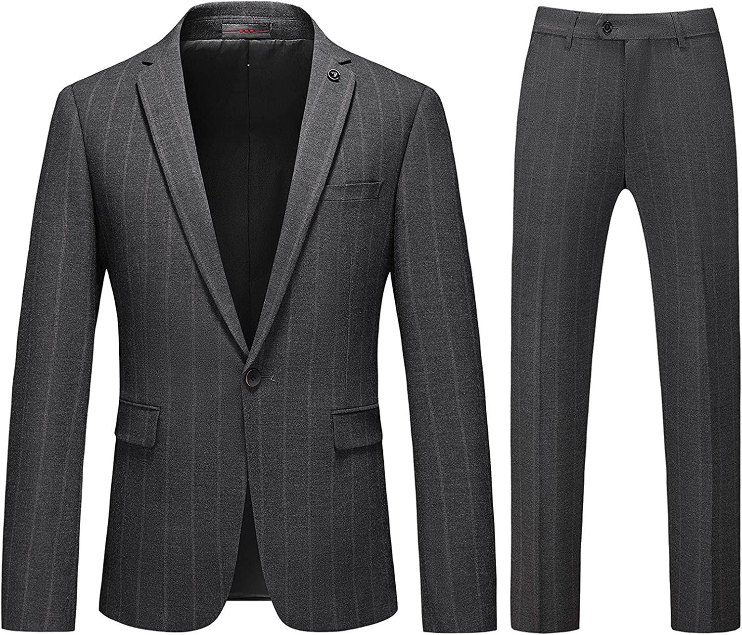 Sophisticated Gray Peak Lapel Striped Men's Business Suit