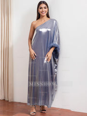 Sophisticated One-Shoulder Floor-Length Mother of the Bride & Groom Gown with Feather