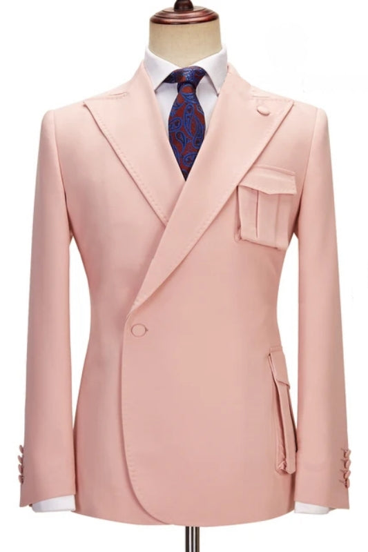 Sophisticated Pink Peak Lapel Custom Prom Suit