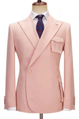 Sophisticated Pink Peak Lapel Custom Prom Suit