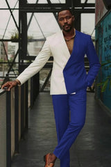 Sophisticated Royal Blue Shawl Lapel Double Breasted Prom Suit