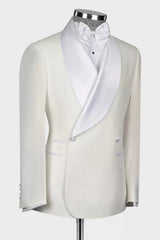 Sophisticated White Shawl Lapel Double Breasted Wedding Suit