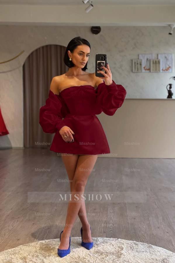 Spaghetti Strap Long Sleeves A Line Formal Dress With Beading