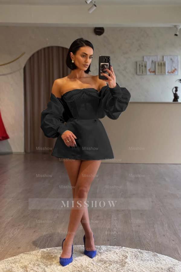 Spaghetti Strap Long Sleeves A Line Formal Dress With Beading