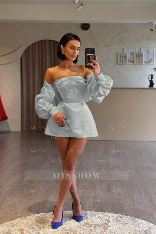 Spaghetti Strap Long Sleeves A Line Formal Dress With Beading