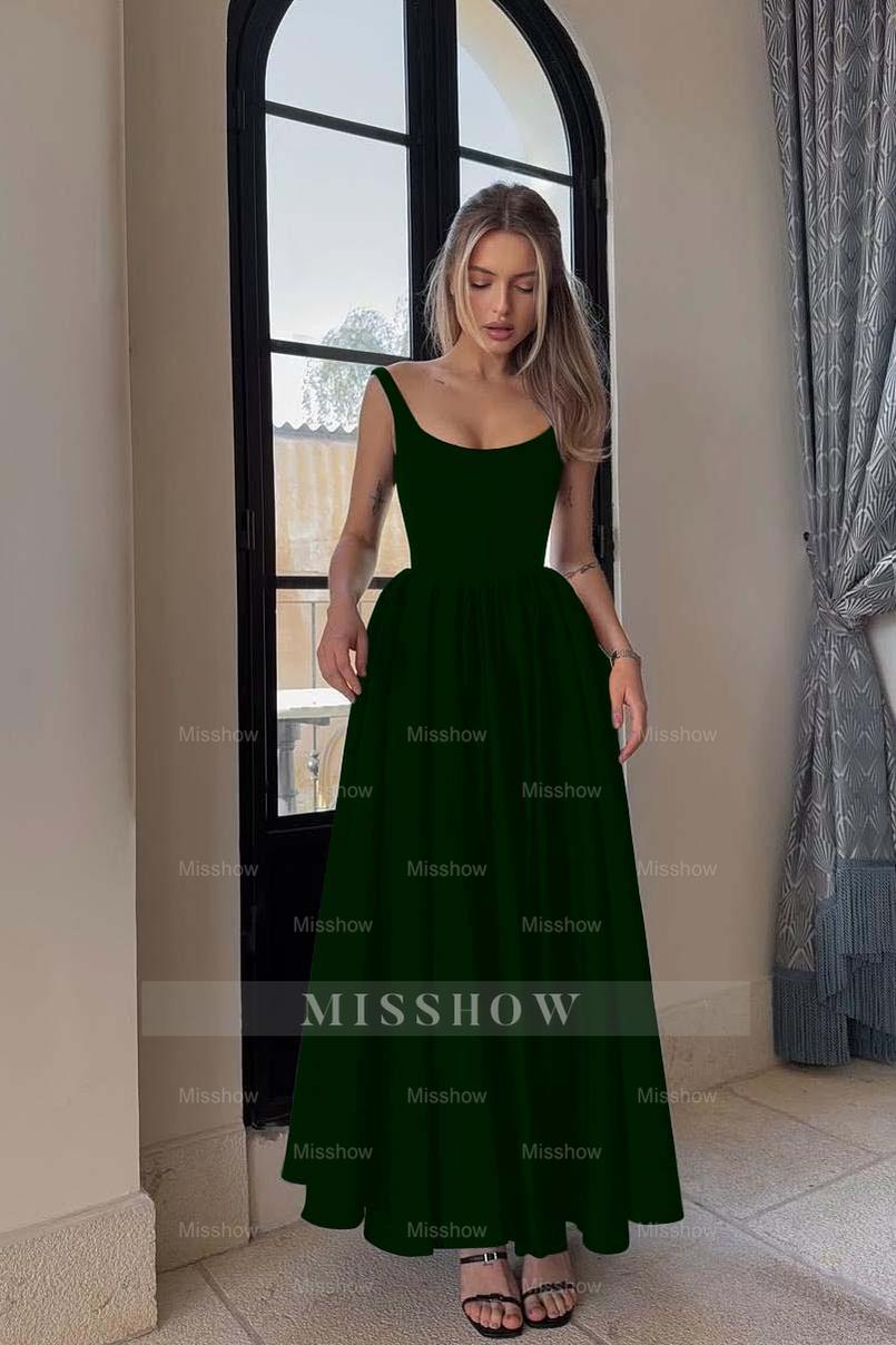 Spaghetti Strap Sleeveless A Line Long Formal Dress With Pleated