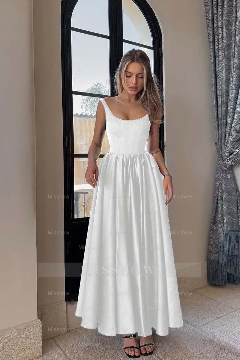 Spaghetti Strap Sleeveless A Line Long Formal Dress With Pleated