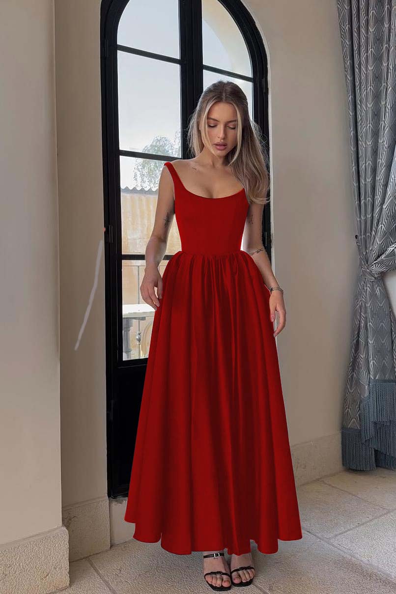 Spaghetti Strap Sleeveless A Line Long Formal Dress With Pleated