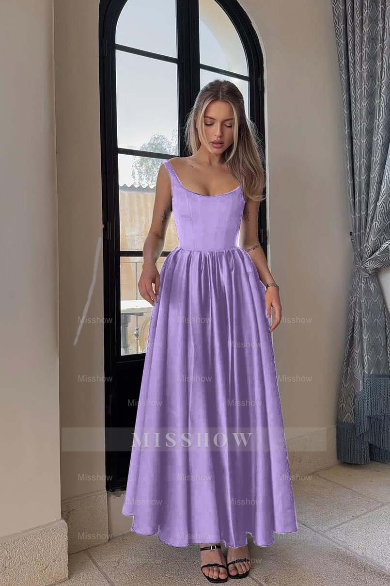 Spaghetti Strap Sleeveless A Line Long Formal Dress With Pleated