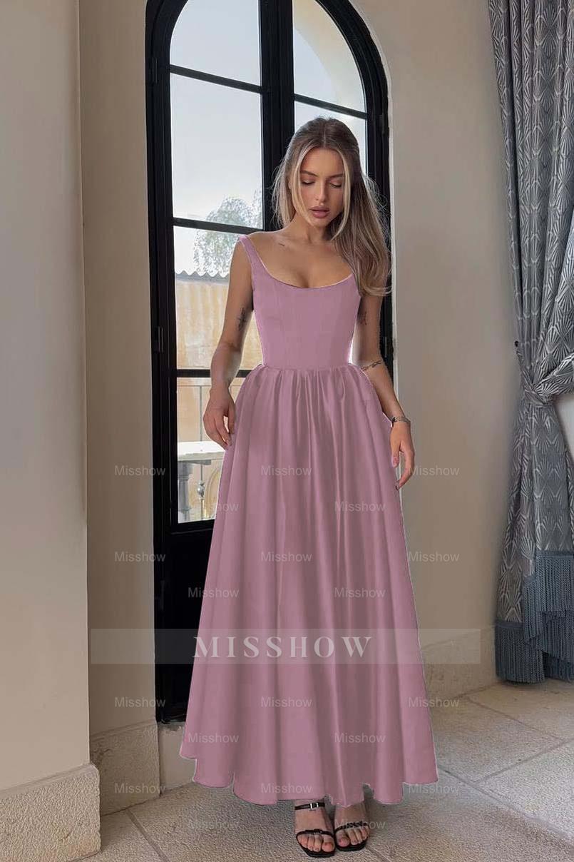 Spaghetti Strap Sleeveless A Line Long Formal Dress With Pleated