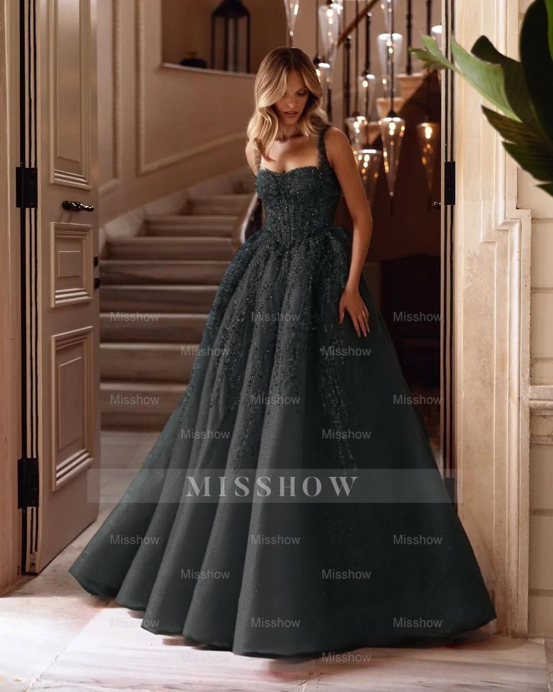 Spaghetti Strap Sleeveless Long A Line Formal Dress With Beading