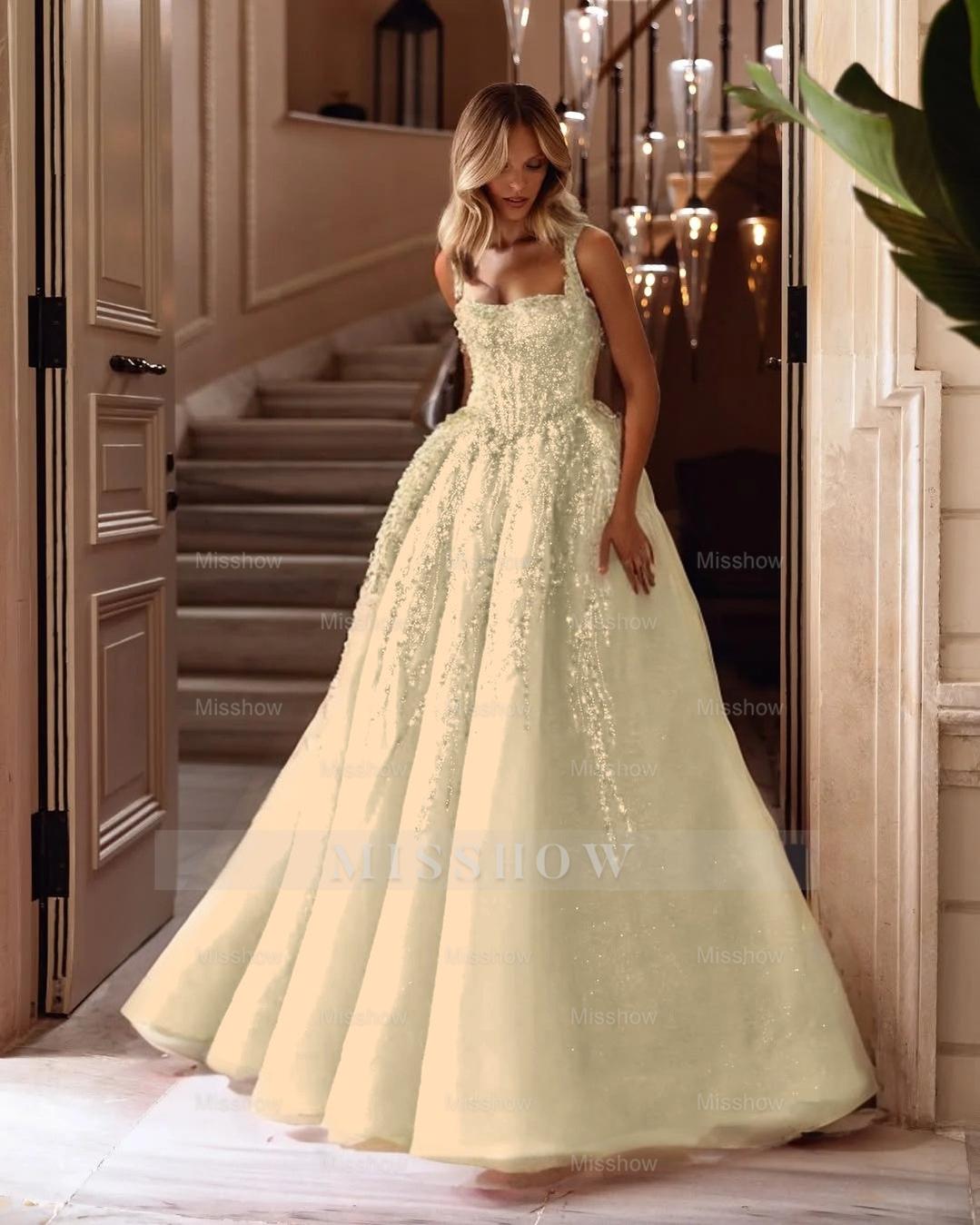 Spaghetti Strap Sleeveless Long A Line Formal Dress With Beading