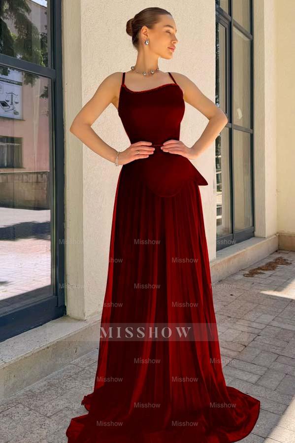 Spaghetti Strap Sleeveless Long Formal Dress With Pleated Sequins