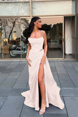 Spaghetti Strap Sleeveless Long Formal Dress With Split Beading