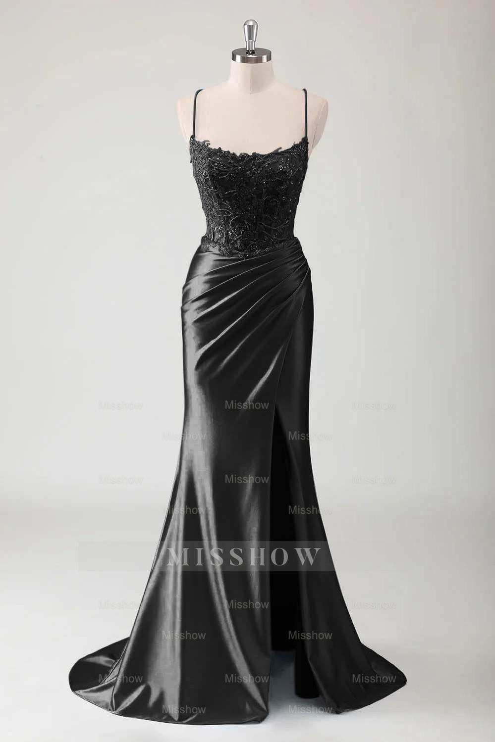 Spaghetti Strap Sleeveless Long High Split Formal Dress With Appliques