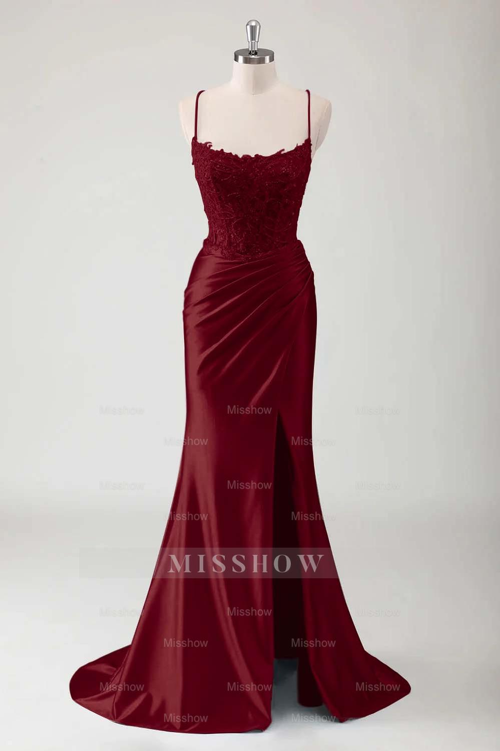 Spaghetti Strap Sleeveless Long High Split Formal Dress With Appliques