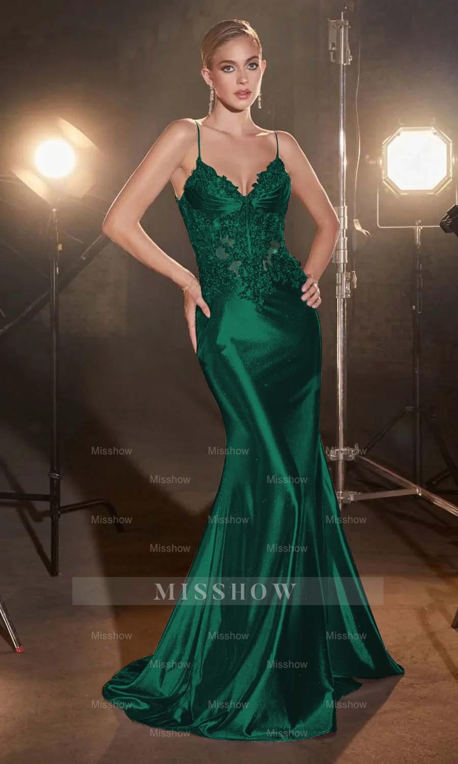 Spaghetti Strap Sleeveless Long Mermaid Formal Dress With Appliques