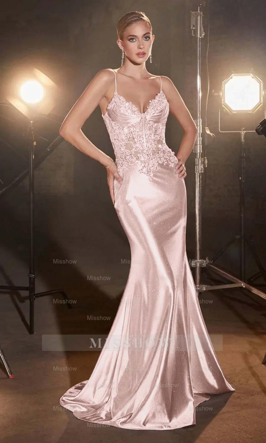 Spaghetti Strap Sleeveless Long Mermaid Formal Dress With Appliques
