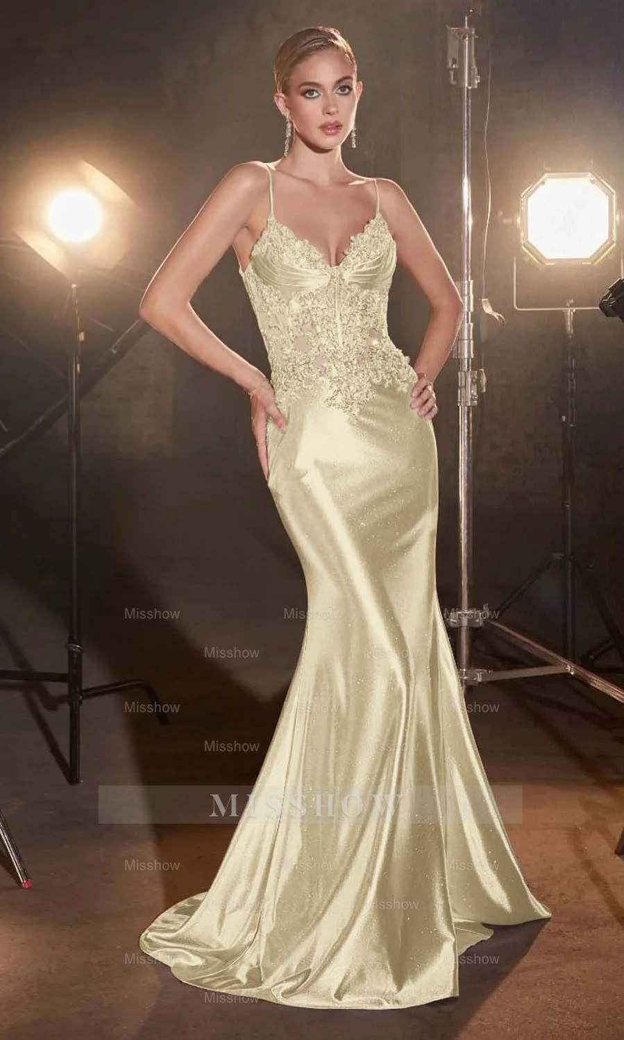 Spaghetti Strap Sleeveless Long Mermaid Formal Dress With Appliques