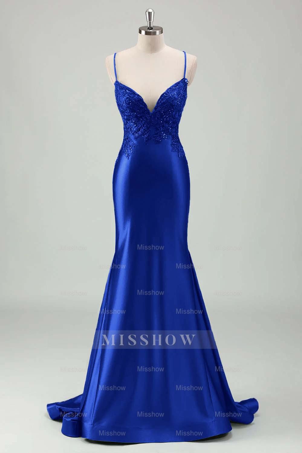 Spaghetti Strap Sleeveless Long Mermaid Formal Dress With Appliques