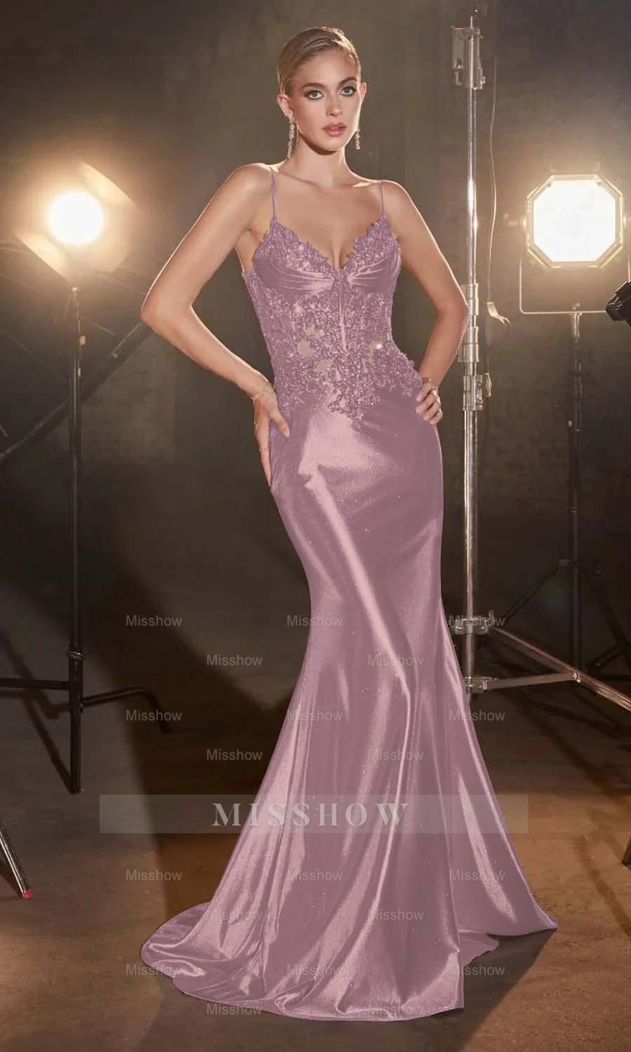 Spaghetti Strap Sleeveless Long Mermaid Formal Dress With Appliques