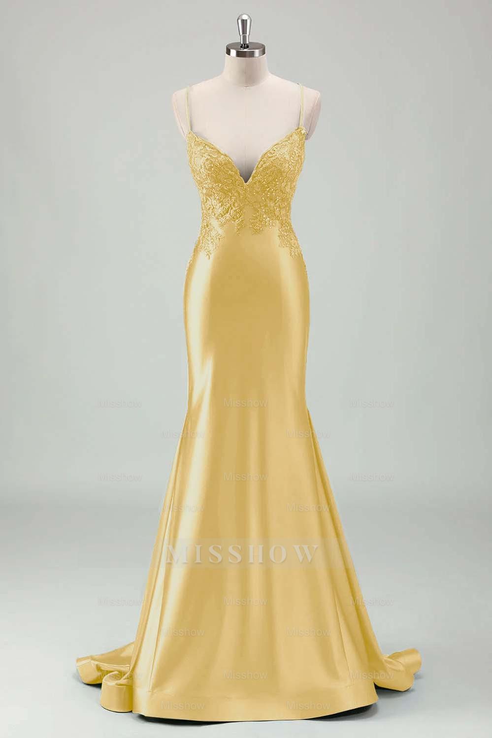 Spaghetti Strap Sleeveless Long Mermaid Formal Dress With Appliques