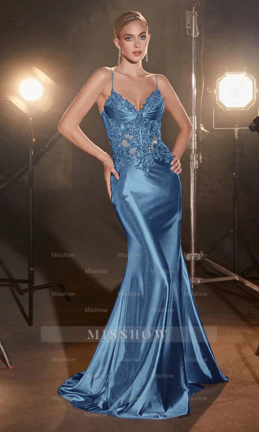 Spaghetti Strap Sleeveless Long Mermaid Formal Dress With Appliques